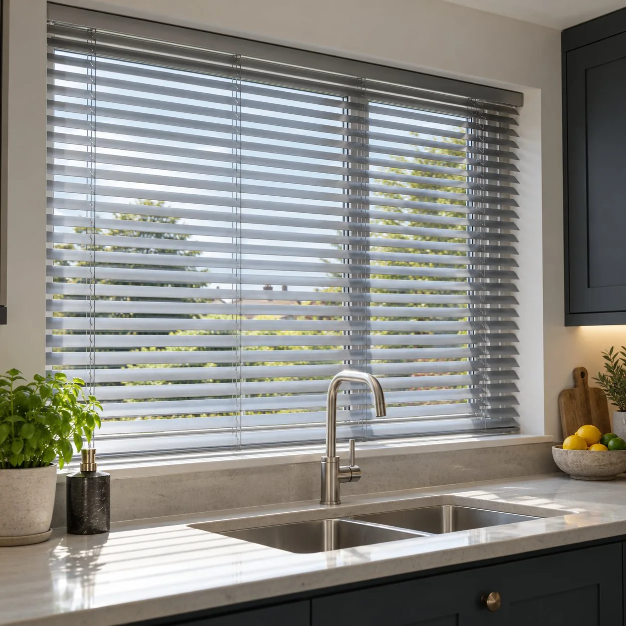 Made-to-measure Aluminium blinds shown in a real home setting