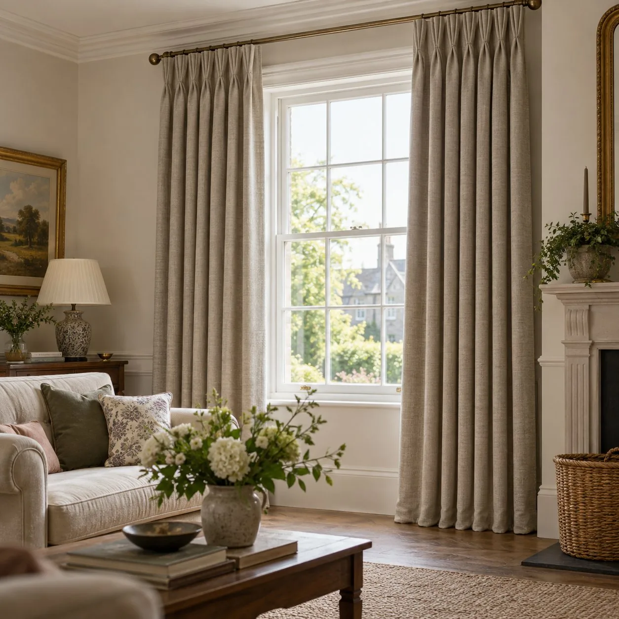 Made-to-measure Pinch pleat curtains shown in a real home setting