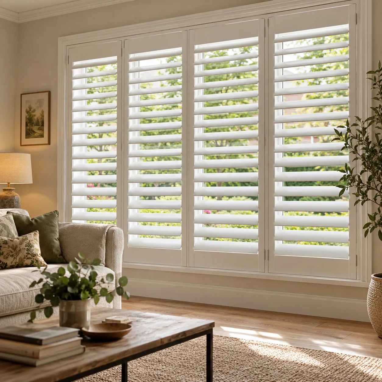 Bright home window with interior shutters