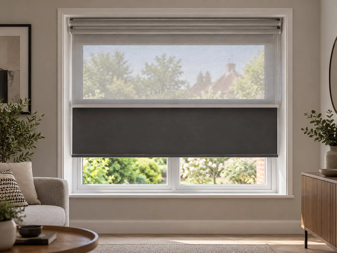 Made-to-measure Double roller blinds shown in a real home setting