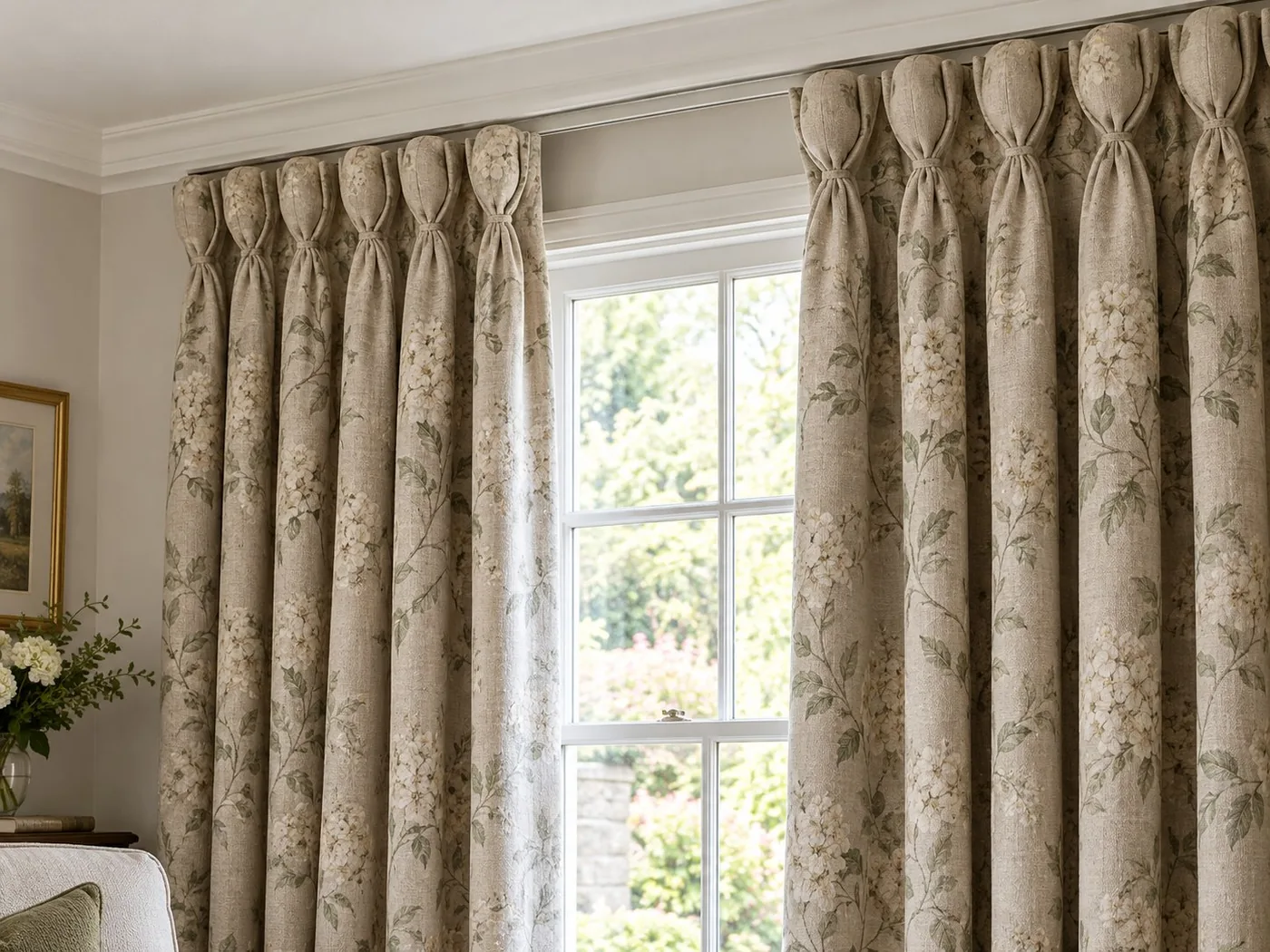 Made-to-measure Goblet pleat curtains shown in a real home setting