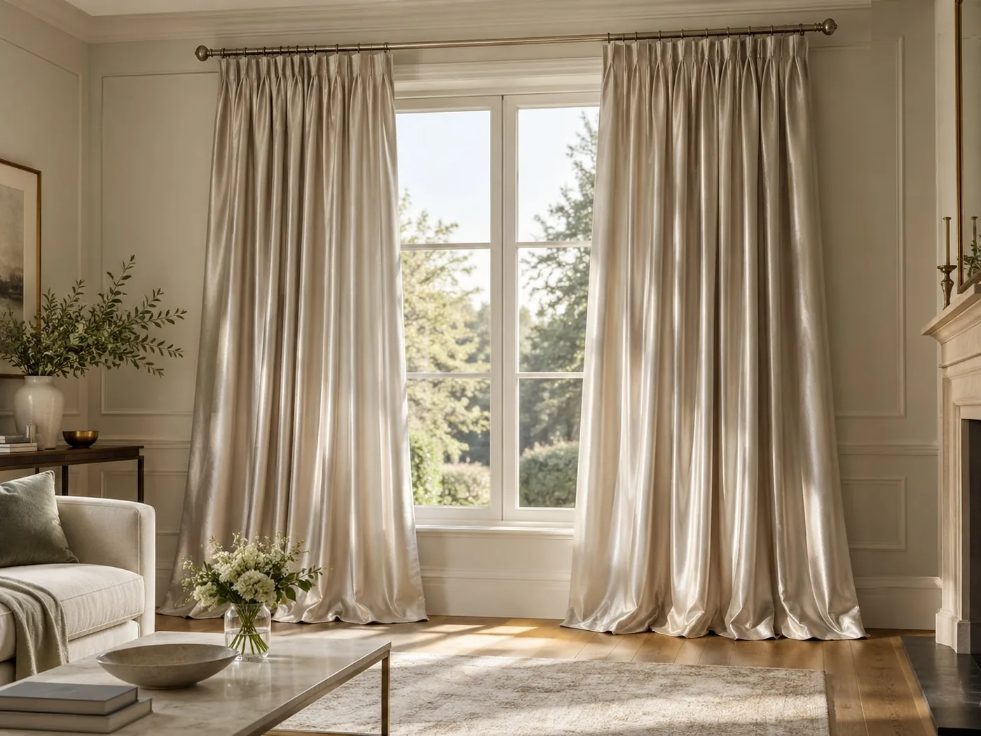 Made-to-measure Silk curtains shown in a real home setting